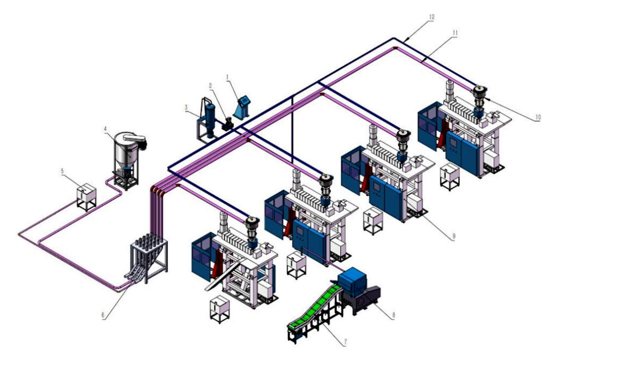 Centralized feeding system for plastic processing industry